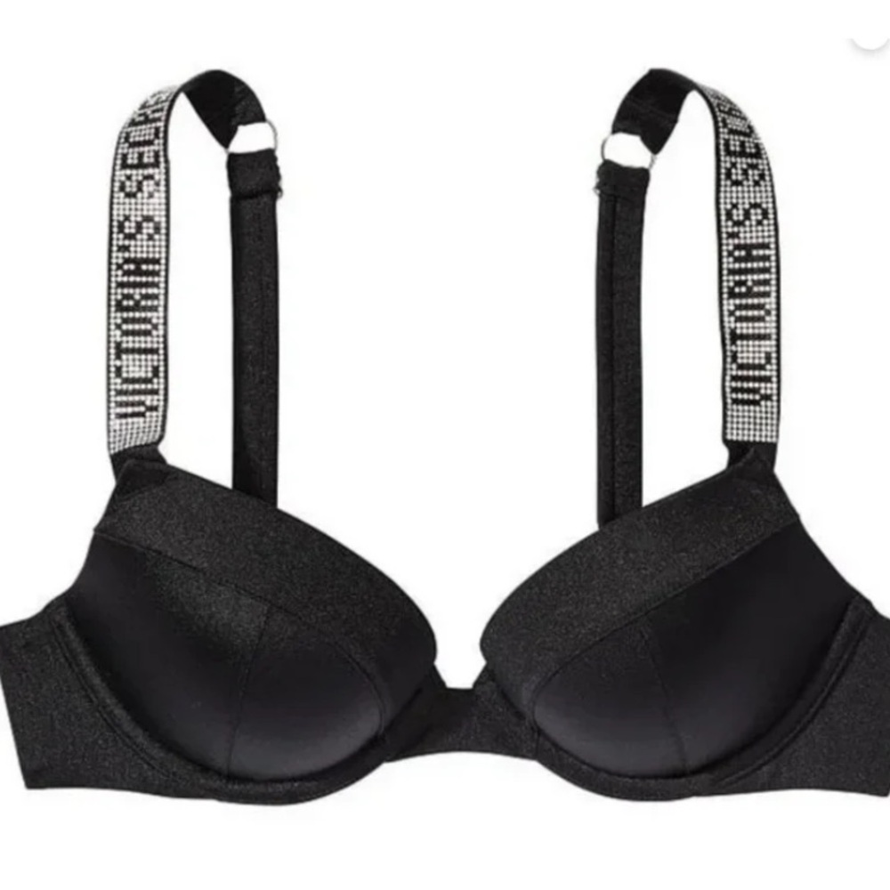 New! Victoria’s Secret shine strap logo bikini top white black 4568